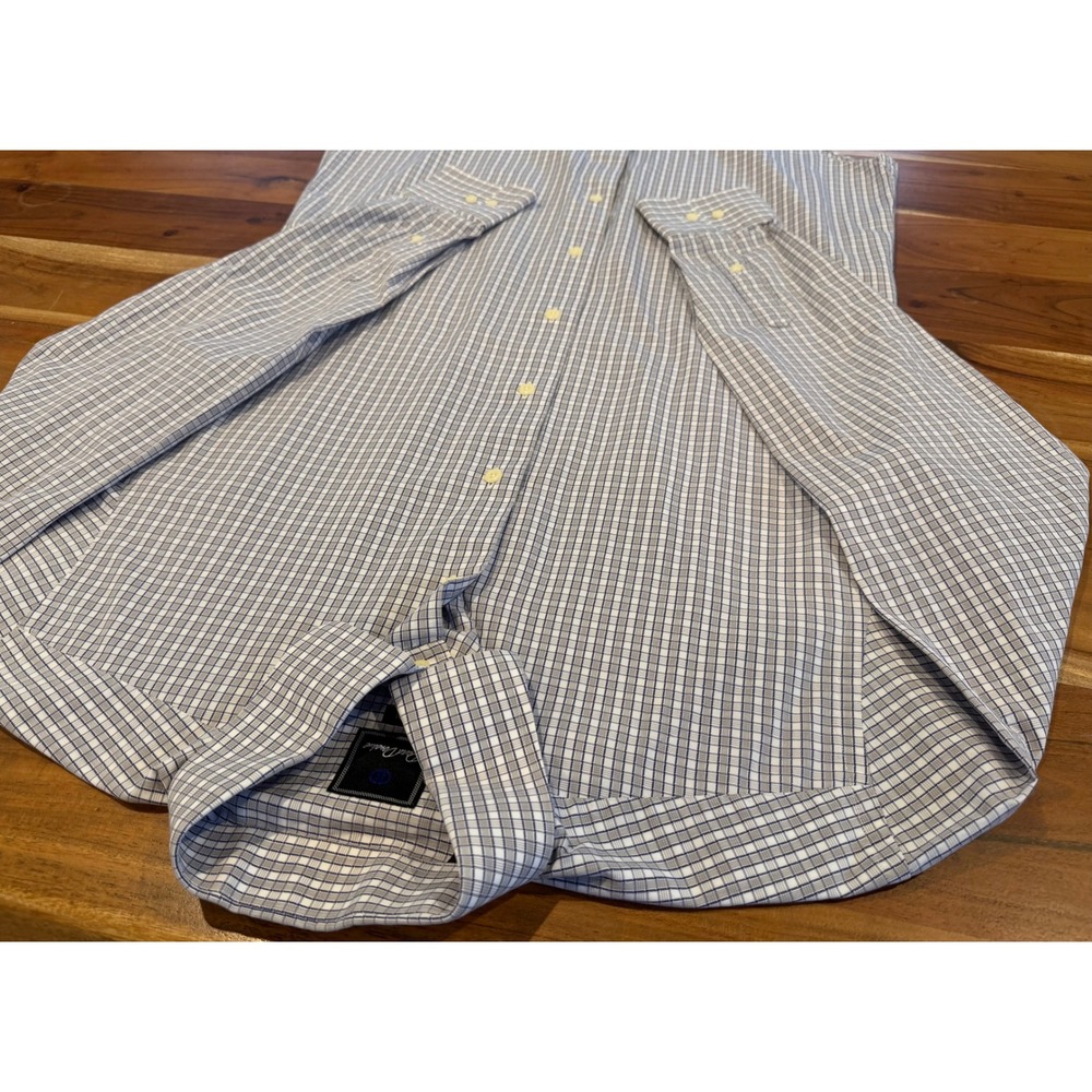 David Donahue Trim Fit Dress Shirt Mens 16.5 34/35 Blue White Check Cotton